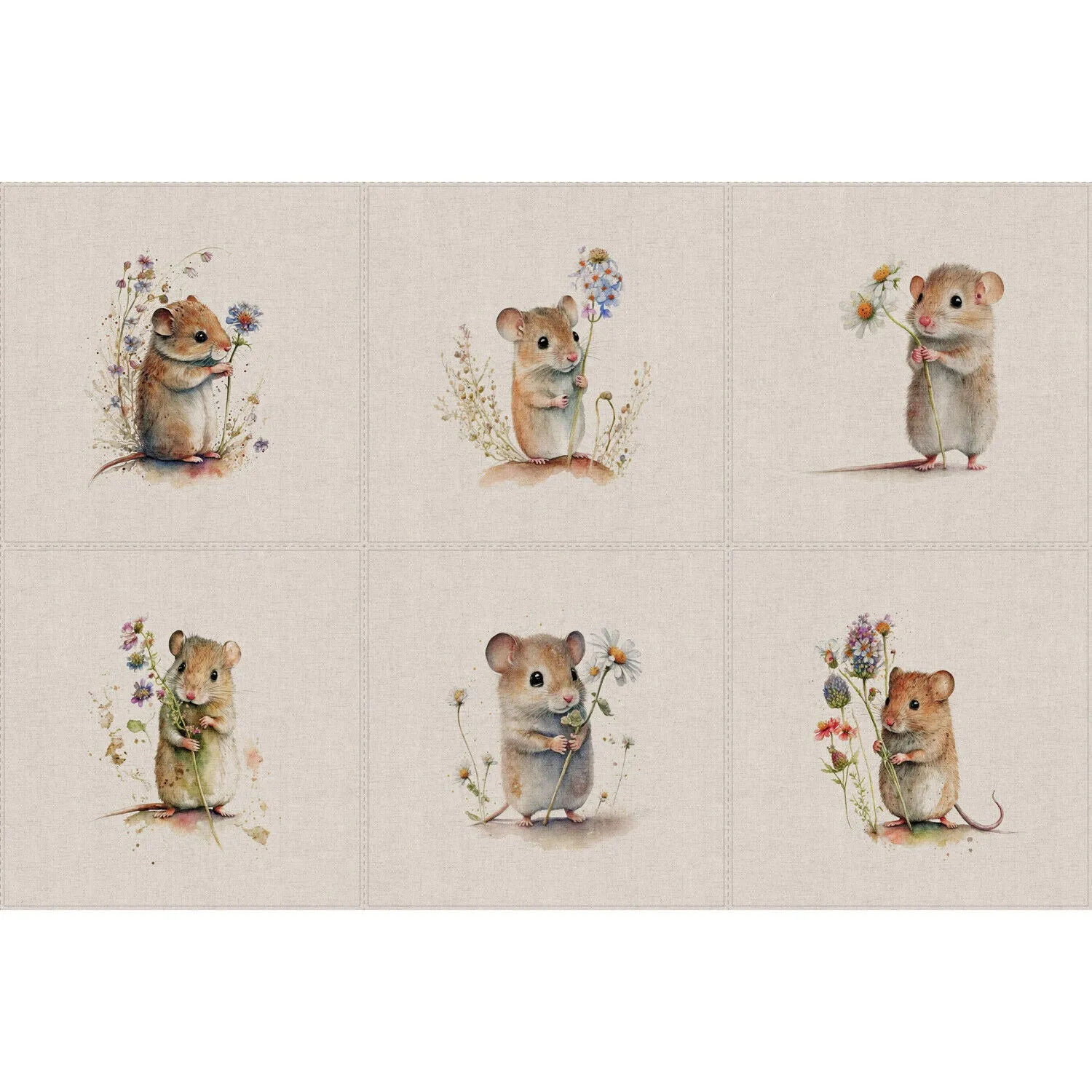 Field Mice Panel cushion linen look Cotton Rich Panel fabric M1794-3