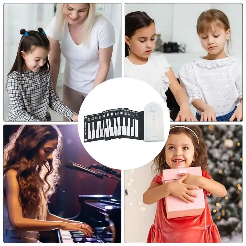 Flexible Roll Up Piano Keyboard Educational Electronic Digital Music Piano Keyboard 49 Keys Foldable Hand Roll Piano Portable