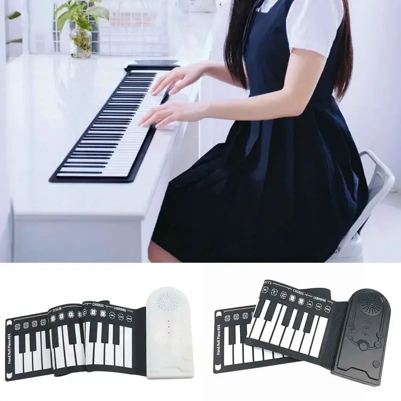 Flexible Roll Up Piano Keyboard Educational Electronic Digital Music Piano Keyboard 49 Keys Foldable Hand Roll Piano Portable