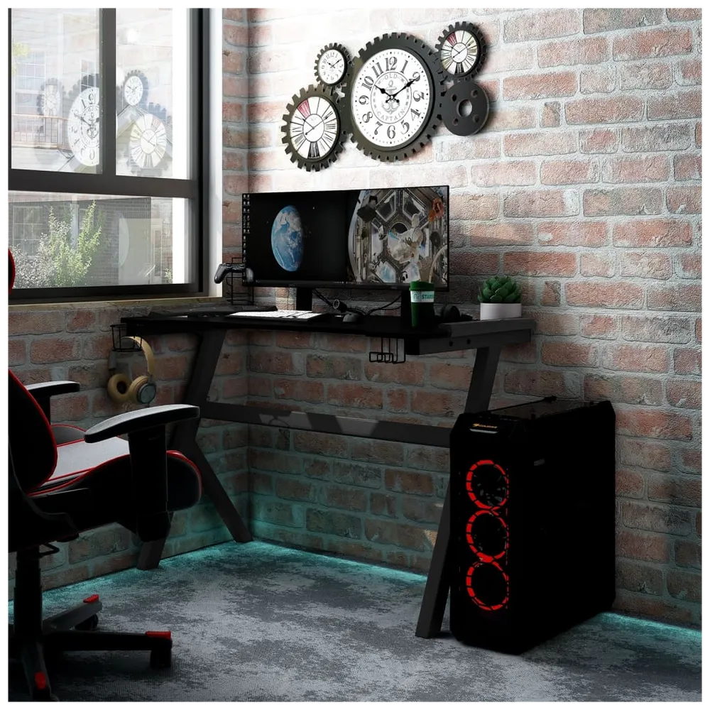 Gaming Desk LED with Y Shape Black 90x60x75 cm