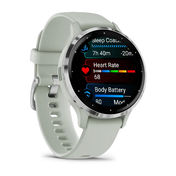 Garmin Venu 3S Silver Stainless Steel Bezel Silicone Band - Sage Grey | 49-GAR-010-02785-01