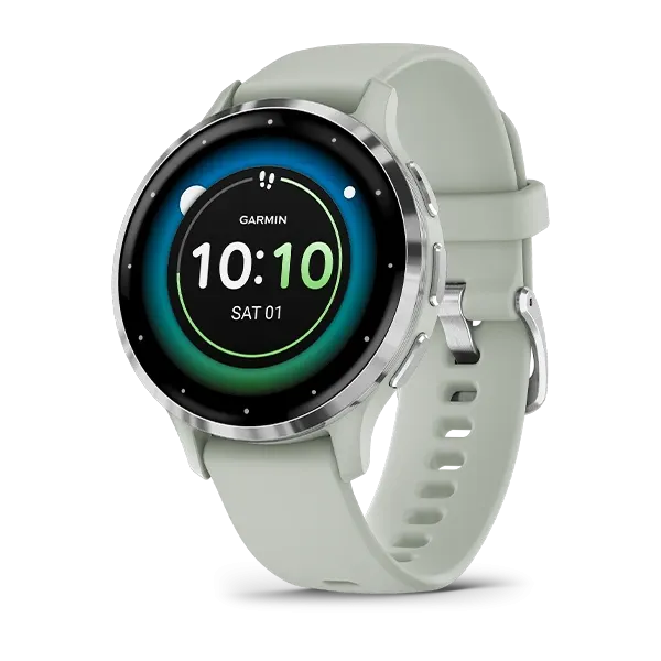Garmin Venu 3S Silver Stainless Steel Bezel Silicone Band - Sage Grey | 49-GAR-010-02785-01