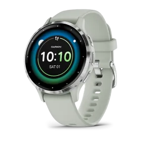 Garmin Venu 3S Silver Stainless Steel Bezel Silicone Band - Sage Grey | 49-GAR-010-02785-01