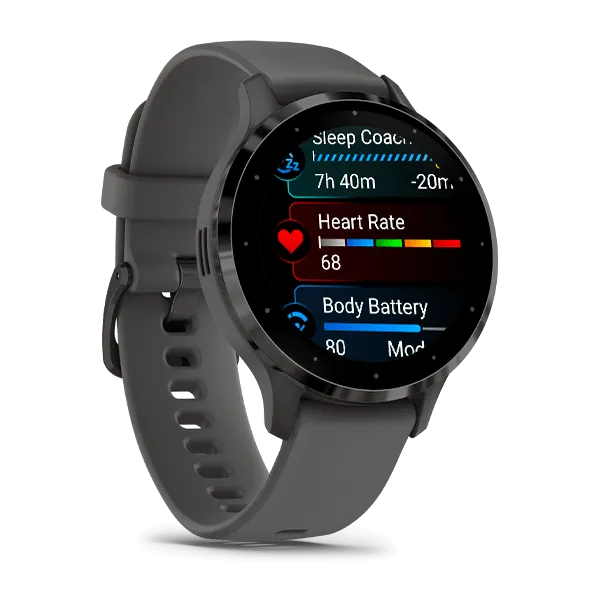 Garmin Venu 3S Slate Stainless Steel Bezel Silicone Band - Pebble Grey | 49-GAR-010-02785-00