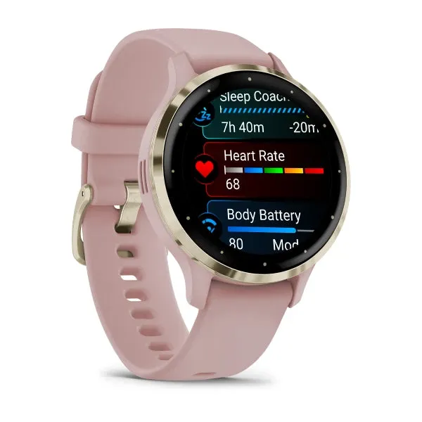 Garmin Venu 3S Soft Gold Stainless Steel Bezel Silicone Band - Dust Rose | 49-GAR-010-02785-03