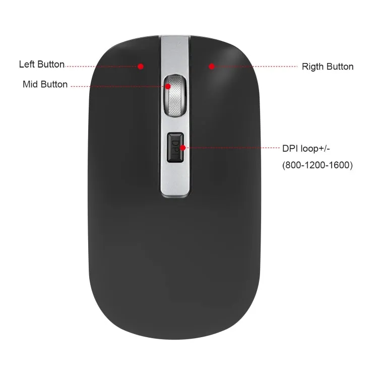 HXSJ M30 Silent Rechargeable 2.4G Wireless Mouse with Metal Roller and Adjustable DPI