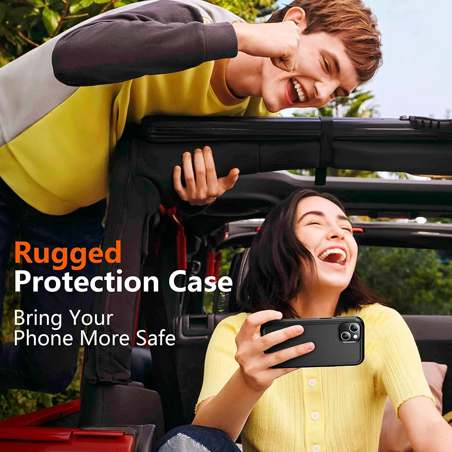 iPhone 14 Max Case Glass Screen Protector Full-Body Shockproof Case Black