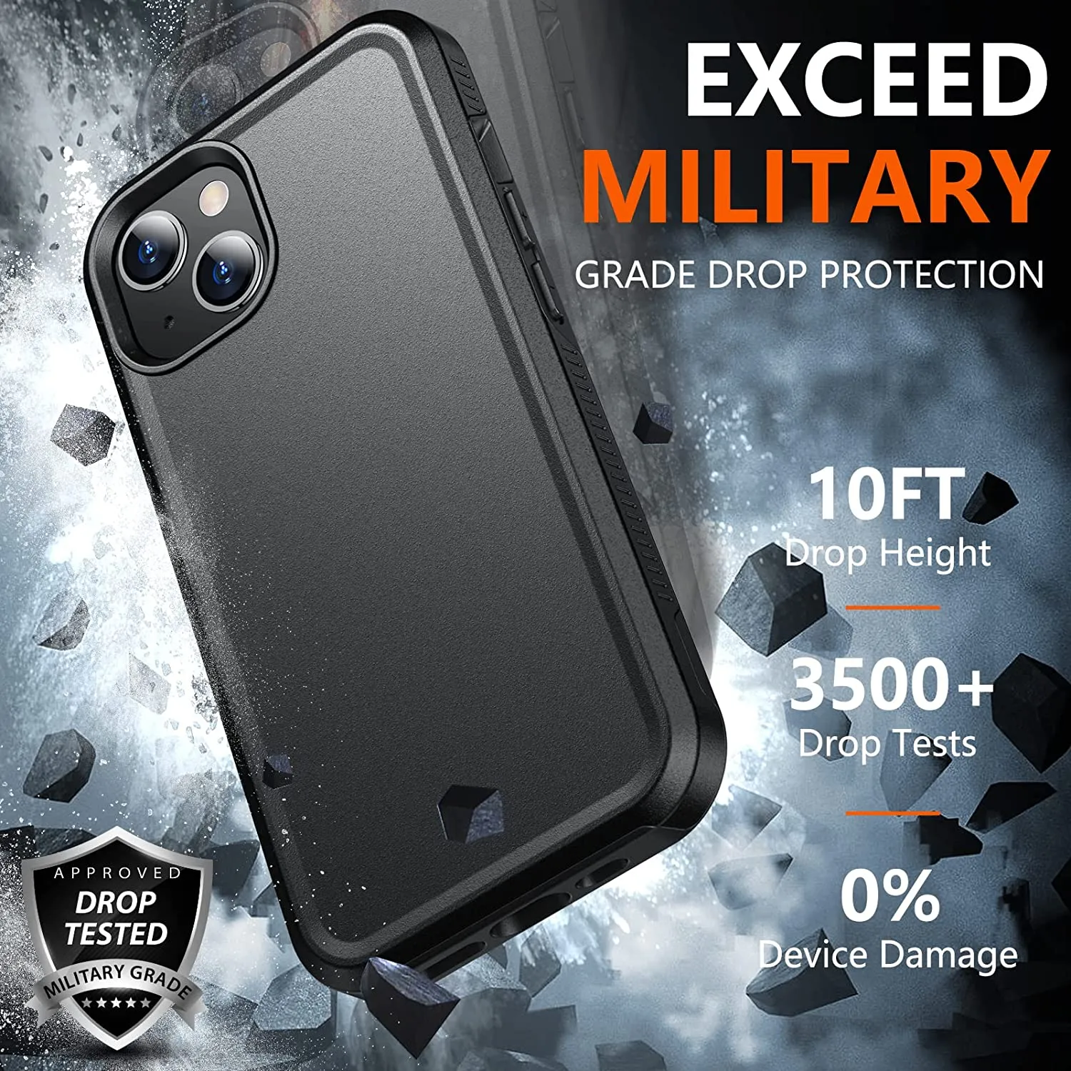 iPhone 14 Max Case Glass Screen Protector Full-Body Shockproof Case Black