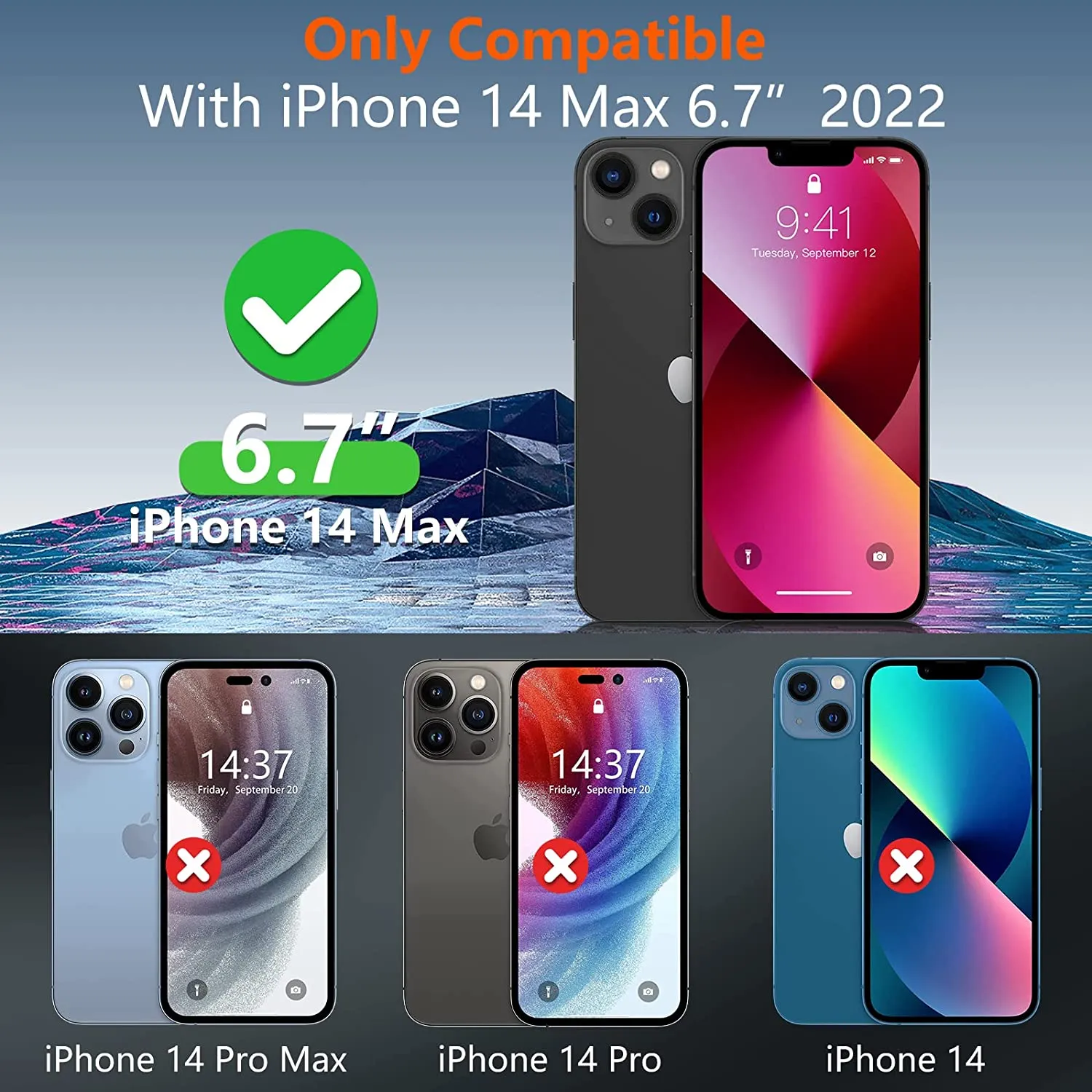 iPhone 14 Max Case Glass Screen Protector Full-Body Shockproof Case Black