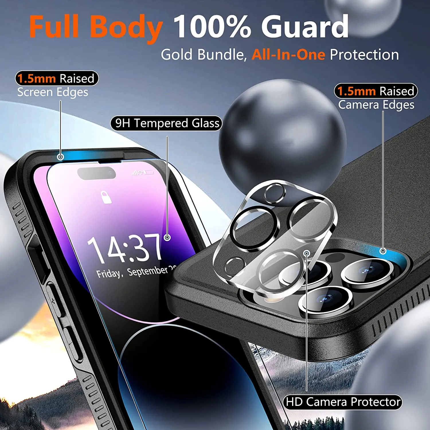 iPhone 14 Pro Case, Protector Camera Lens Protector Phone Case-Black
