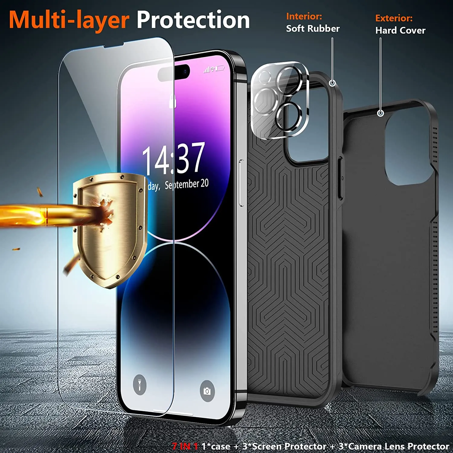 iPhone 14 Pro Case, Protector Camera Lens Protector Phone Case-Black
