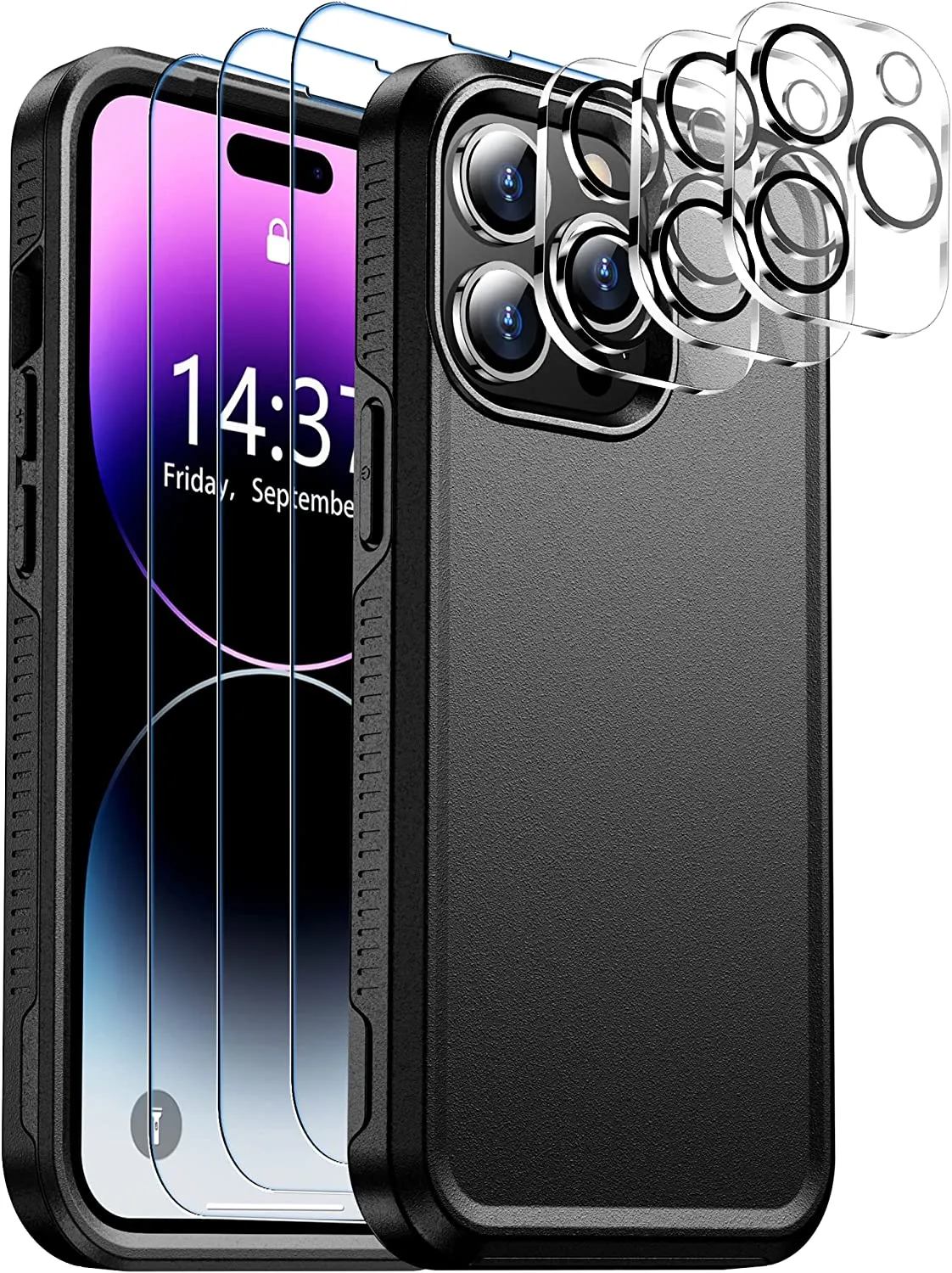 iPhone 14 Pro Case, Protector Camera Lens Protector Phone Case-Black