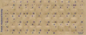 Keyboard Stickers, Overlays, Labels: Transparent French Blue Characters for Light Keyboards
