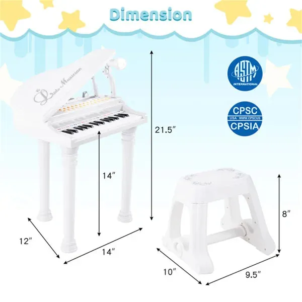 Kids Piano 31 Keys Kids Piano Keyboard with Stool and Piano Lid