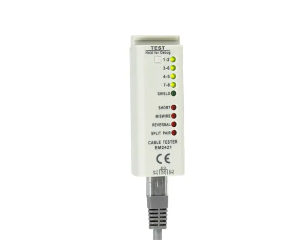 Network Cable Tester, RJ45, Pair and Shield LEDs, Fault Indicator LEDs