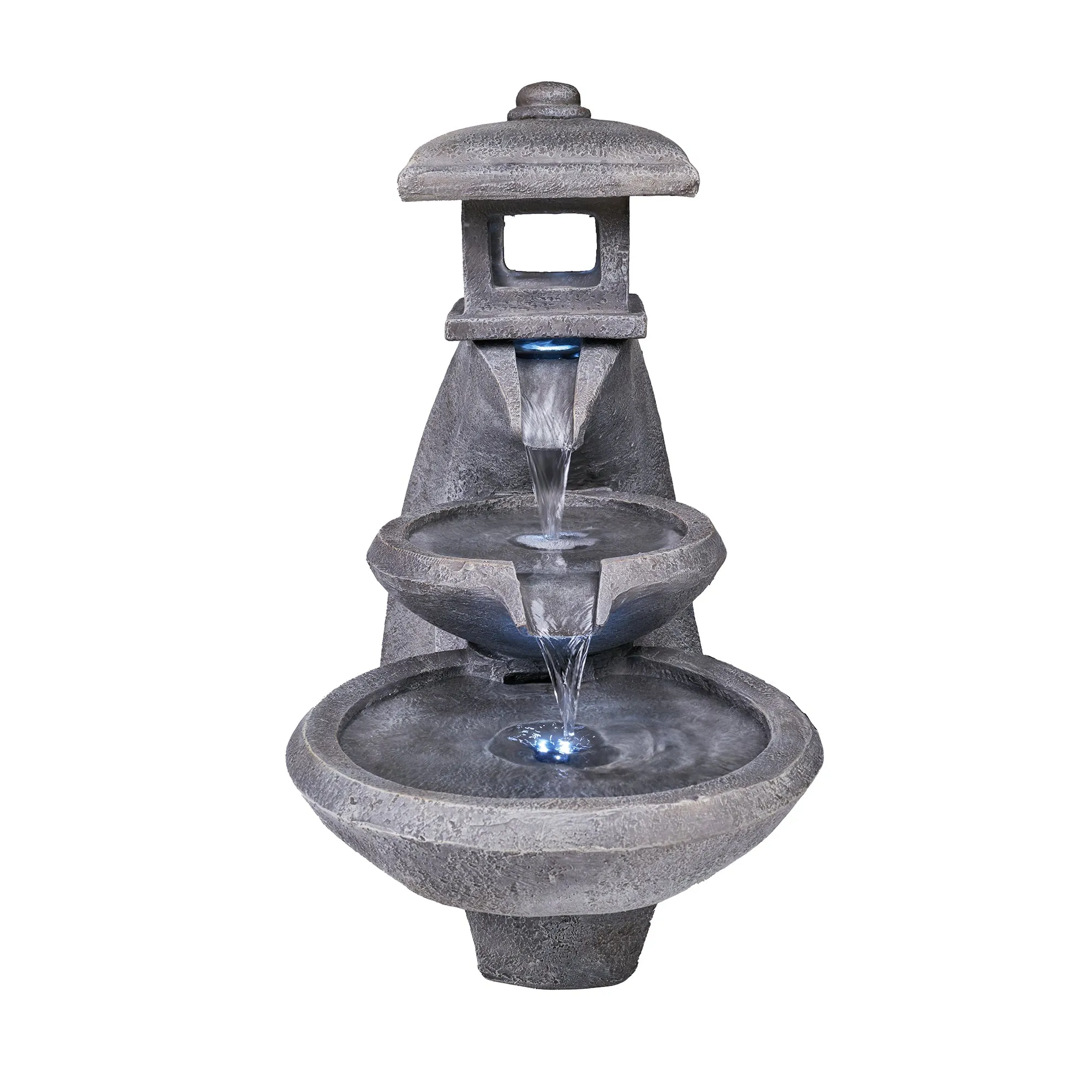 Pagoda Tiered Outdoor Fountain W/3 White Leds