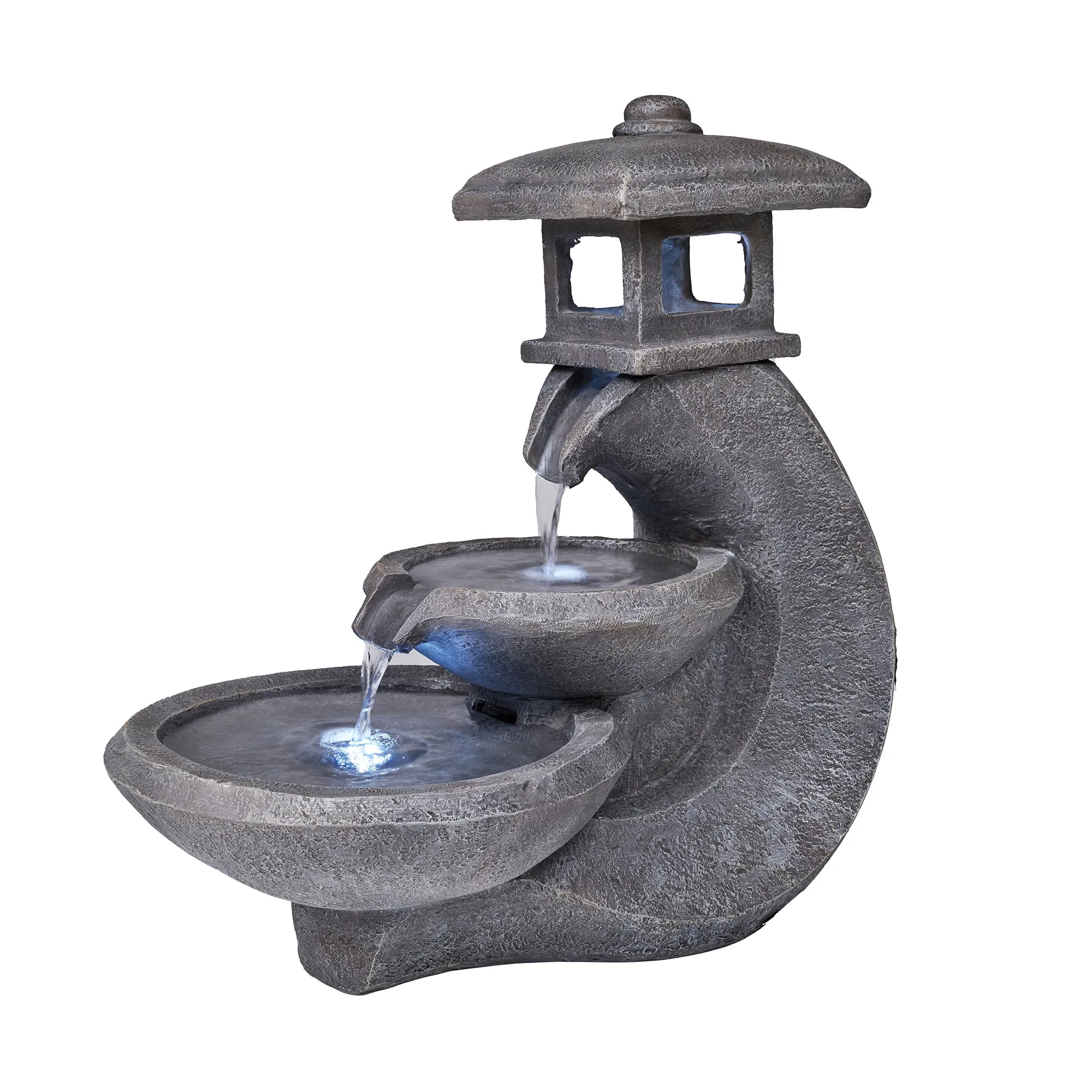 Pagoda Tiered Outdoor Fountain W/3 White Leds