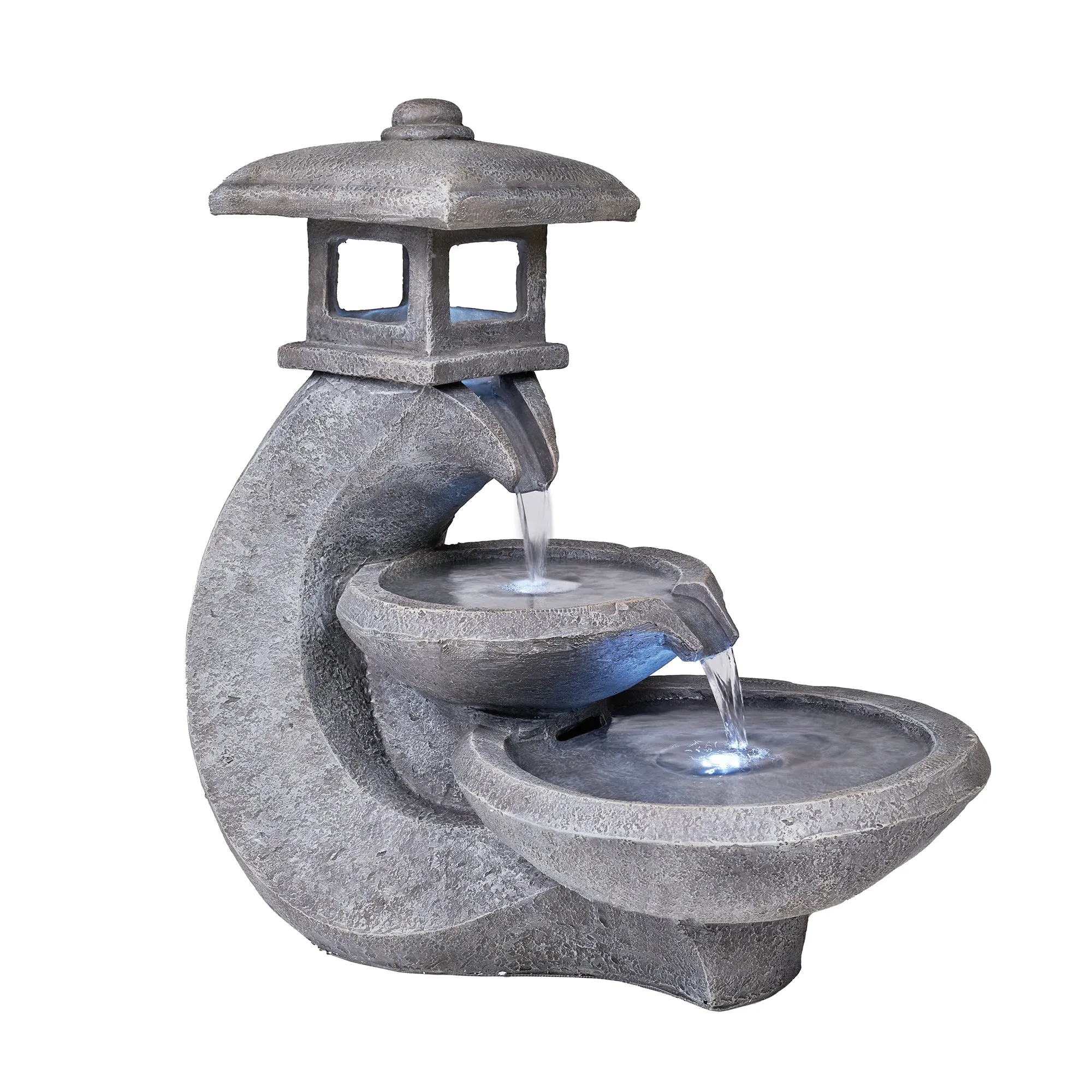 Pagoda Tiered Outdoor Fountain W/3 White Leds