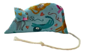 Playful Cats on Teal Catnip Mouse