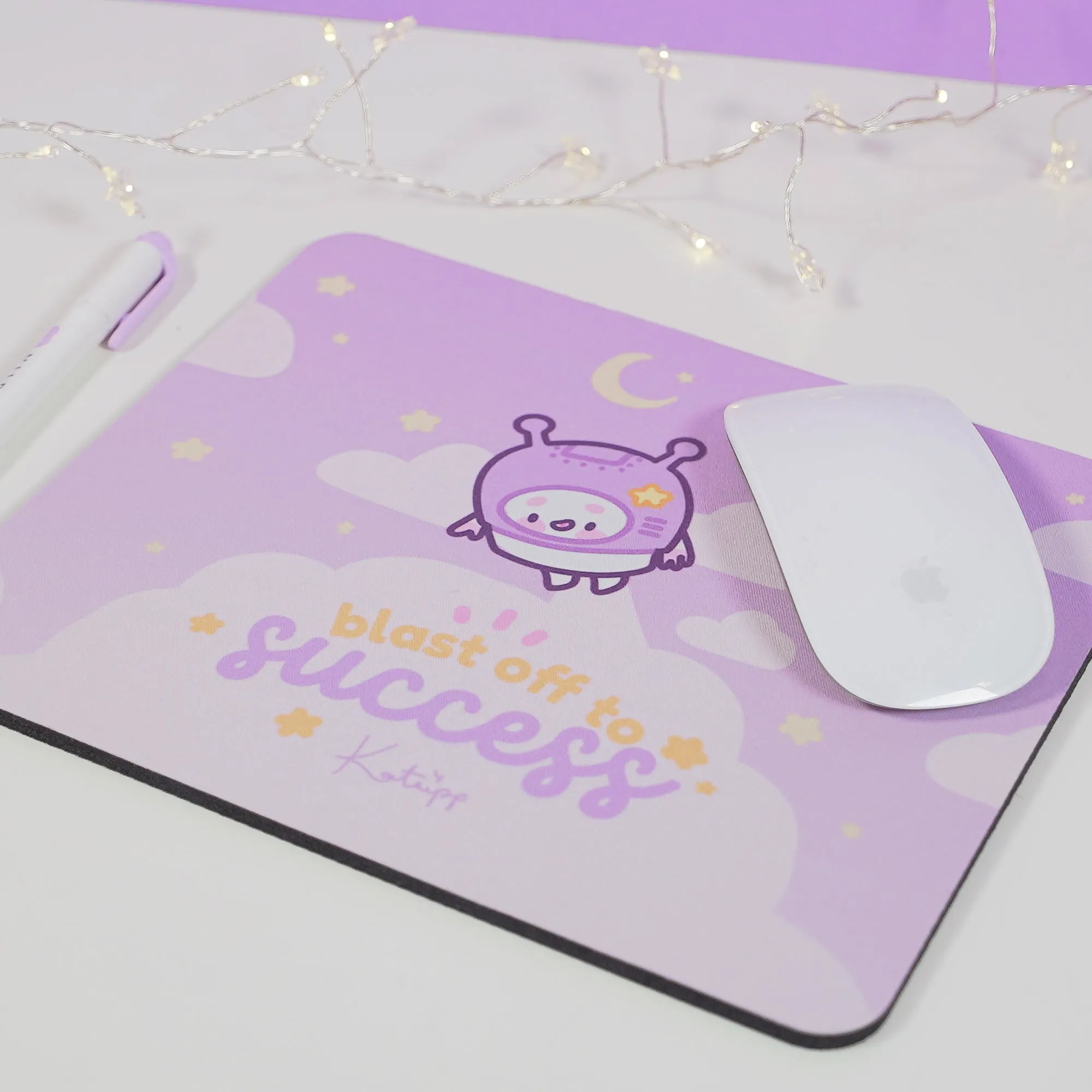 Pocket Planets Marshie Mouse Mat | Kawaii Space Desk Pad | Blast Off to Success | Pastel Celestial Gaming Mousepad | Motivational Office Decor