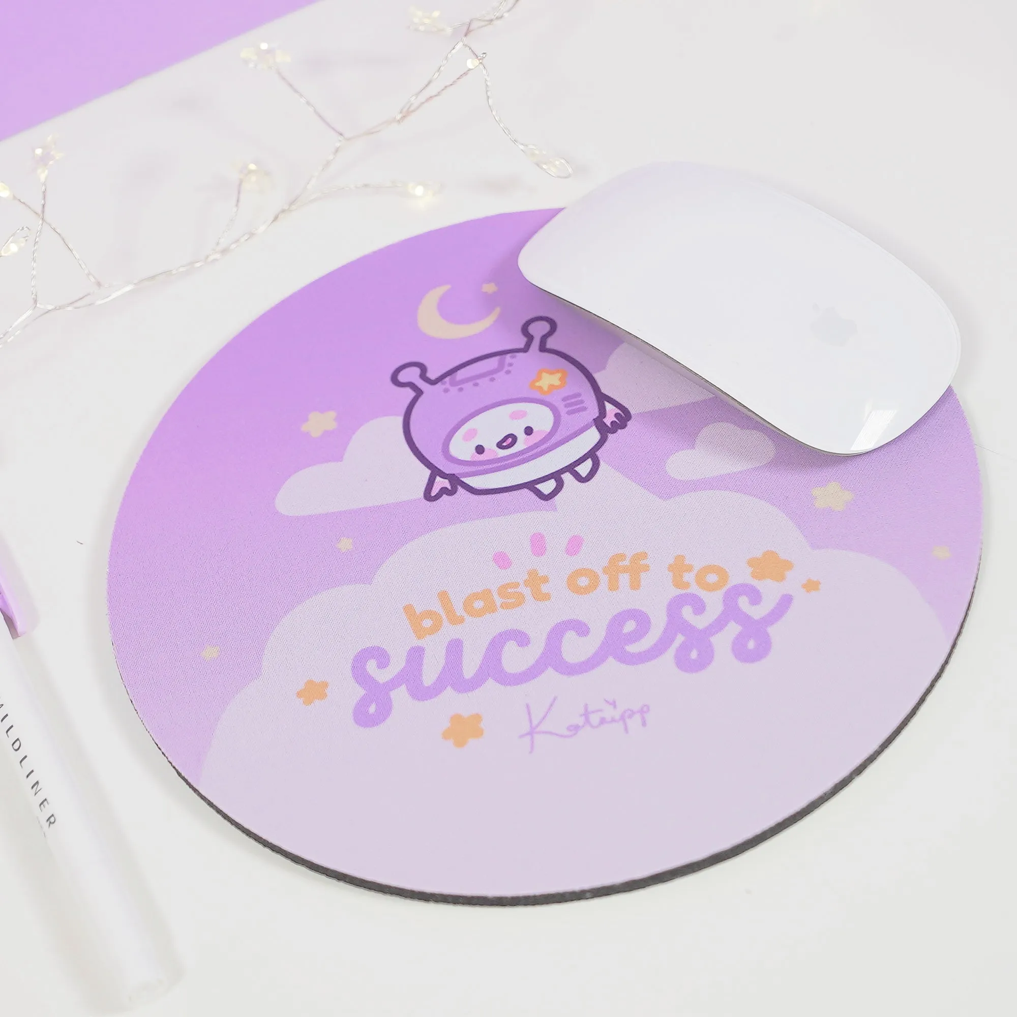 Pocket Planets Marshie Mouse Mat | Kawaii Space Desk Pad | Blast Off to Success | Pastel Celestial Gaming Mousepad | Motivational Office Decor