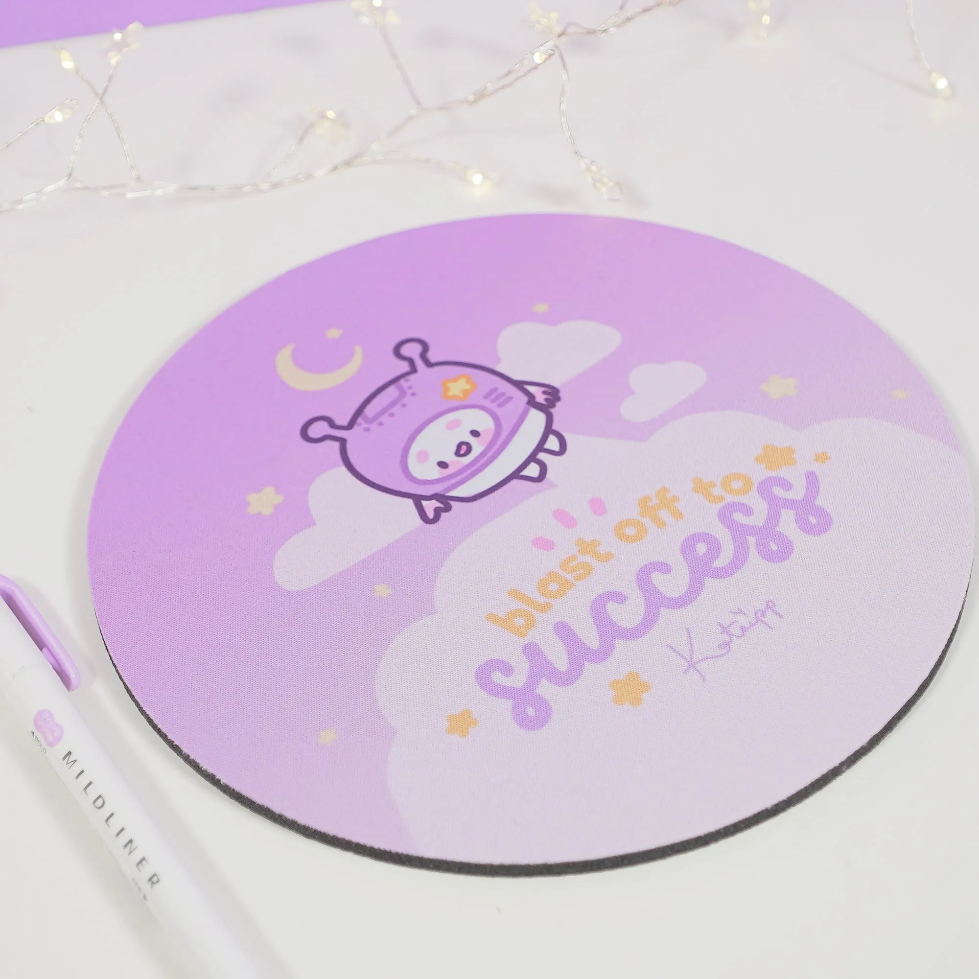 Pocket Planets Marshie Mouse Mat | Kawaii Space Desk Pad | Blast Off to Success | Pastel Celestial Gaming Mousepad | Motivational Office Decor