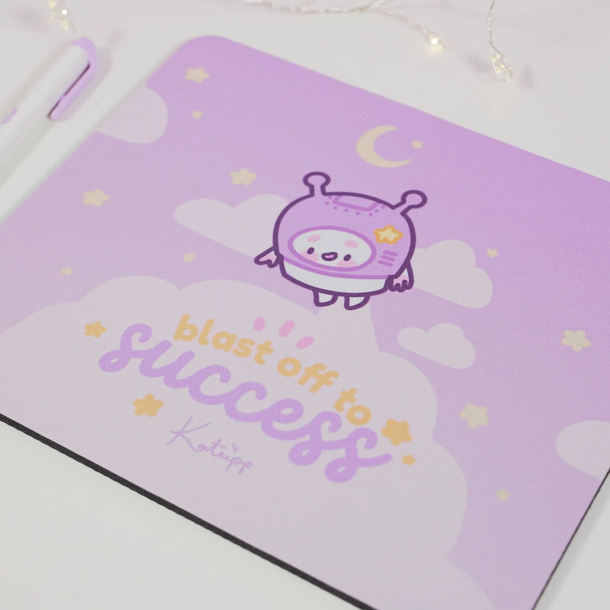 Pocket Planets Marshie Mouse Mat | Kawaii Space Desk Pad | Blast Off to Success | Pastel Celestial Gaming Mousepad | Motivational Office Decor
