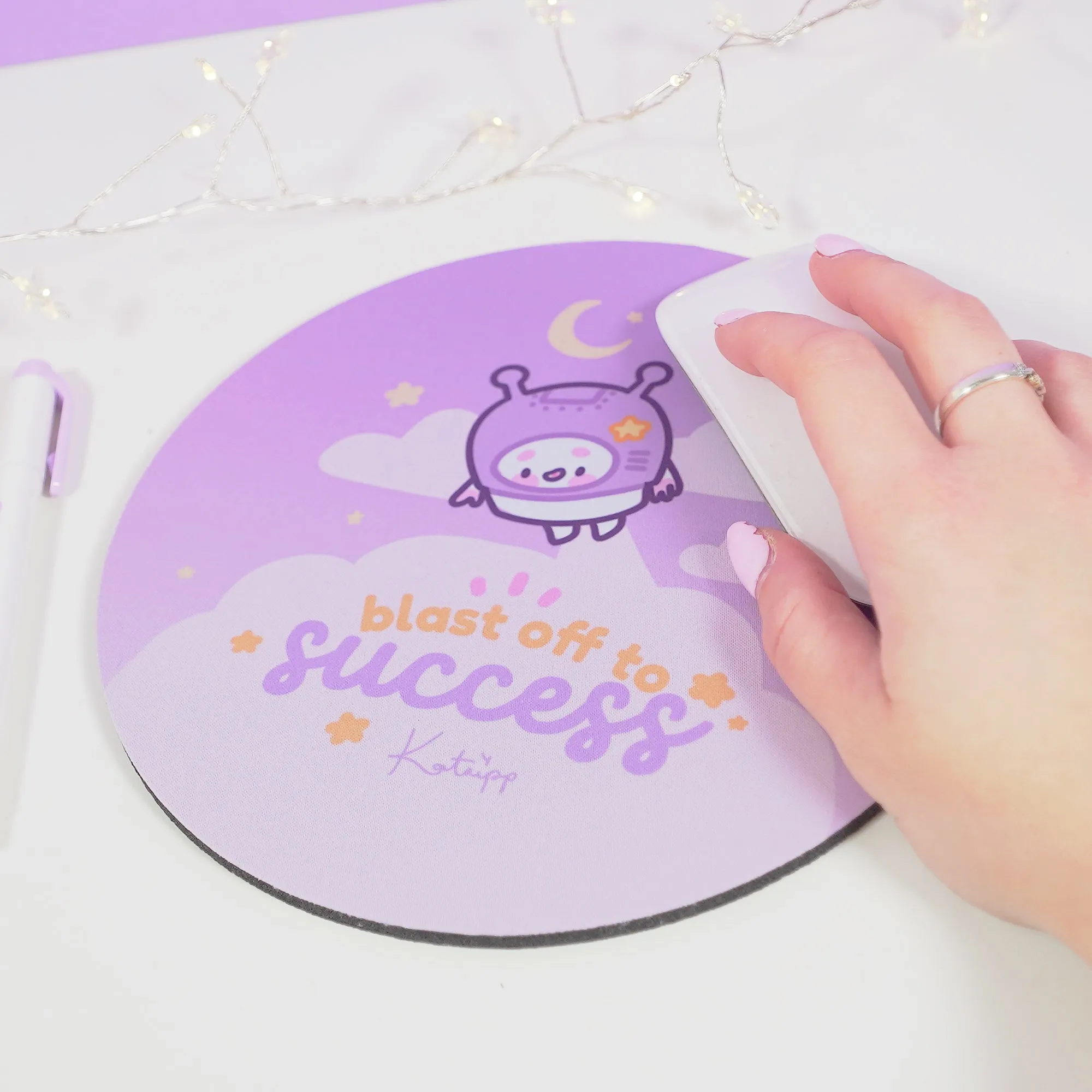 Pocket Planets Marshie Mouse Mat | Kawaii Space Desk Pad | Blast Off to Success | Pastel Celestial Gaming Mousepad | Motivational Office Decor