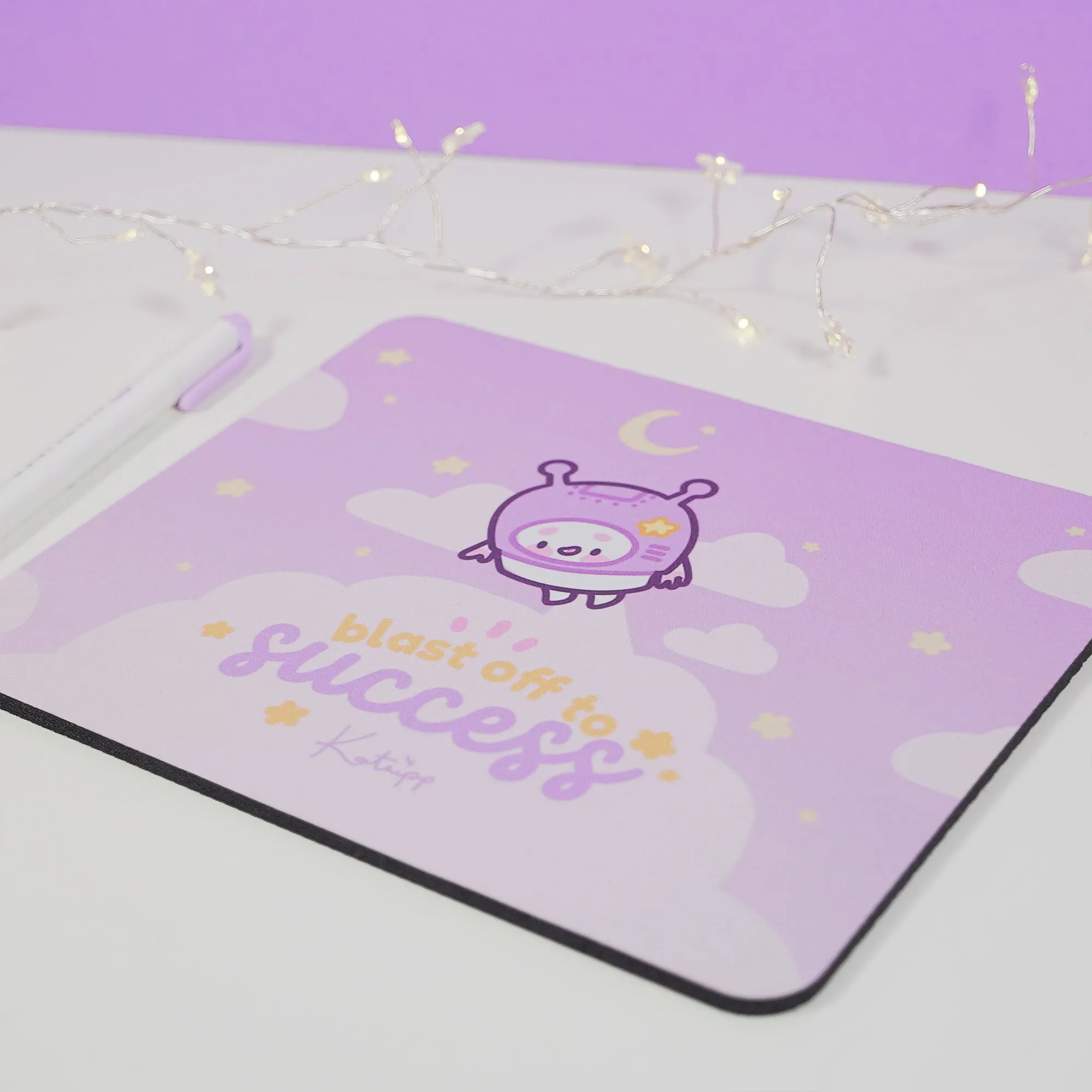 Pocket Planets Marshie Mouse Mat | Kawaii Space Desk Pad | Blast Off to Success | Pastel Celestial Gaming Mousepad | Motivational Office Decor