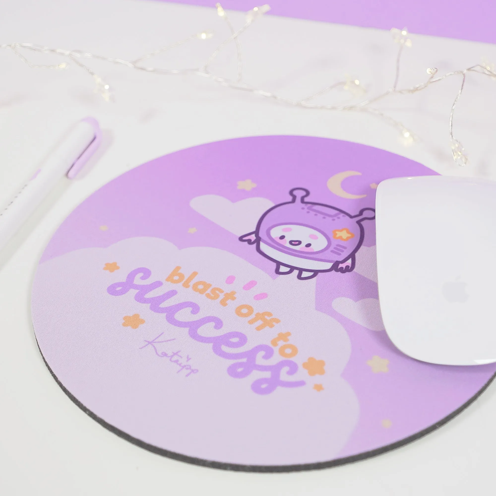 Pocket Planets Marshie Mouse Mat | Kawaii Space Desk Pad | Blast Off to Success | Pastel Celestial Gaming Mousepad | Motivational Office Decor