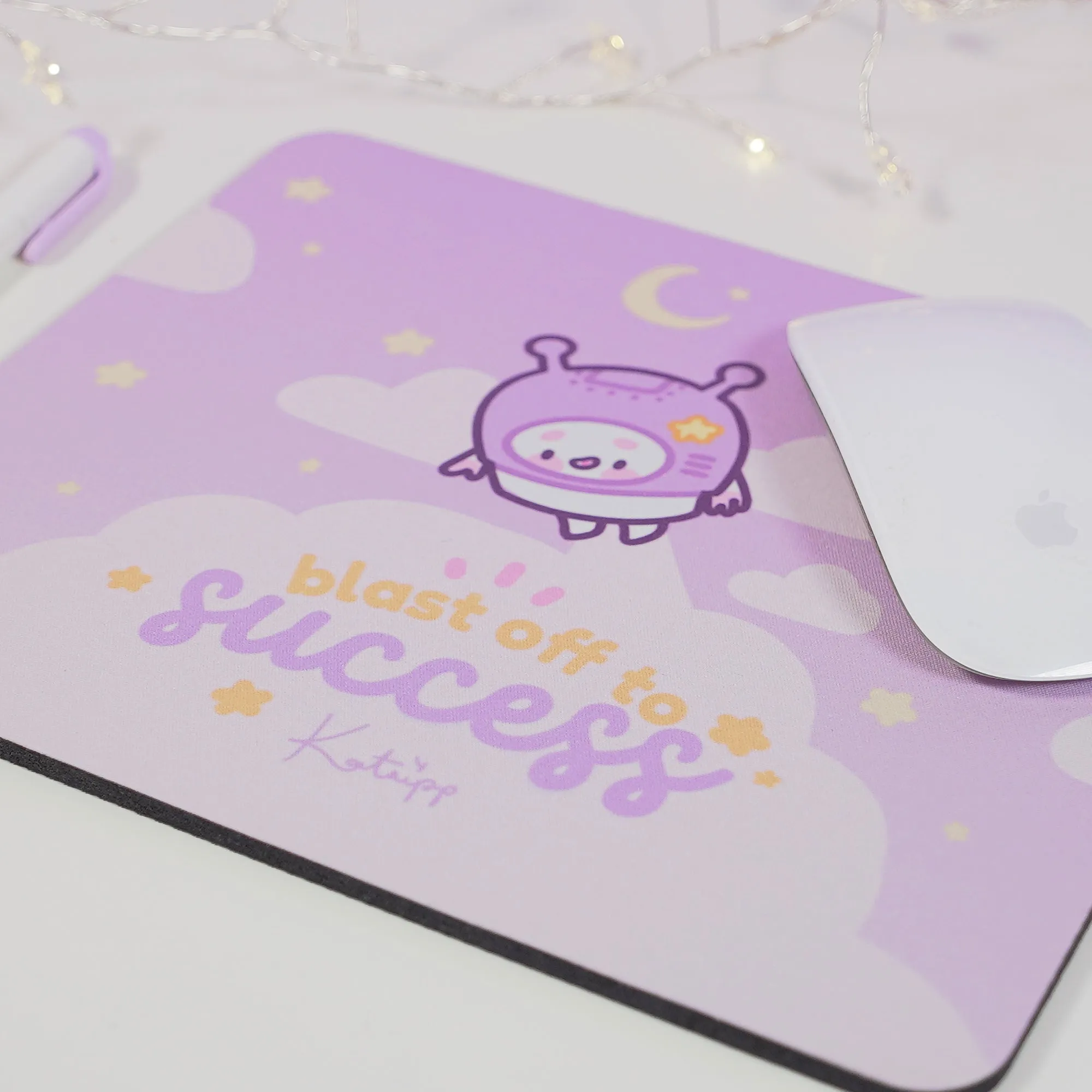 Pocket Planets Marshie Mouse Mat | Kawaii Space Desk Pad | Blast Off to Success | Pastel Celestial Gaming Mousepad | Motivational Office Decor