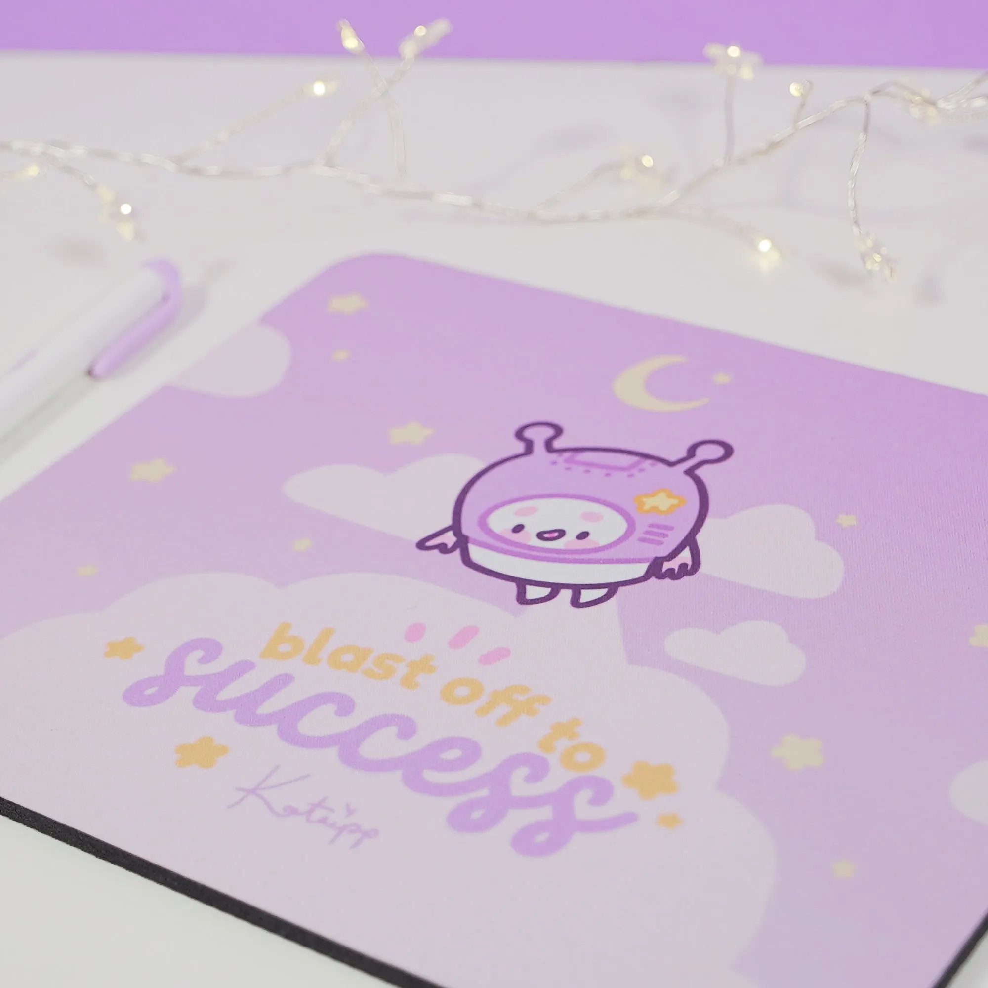 Pocket Planets Marshie Mouse Mat | Kawaii Space Desk Pad | Blast Off to Success | Pastel Celestial Gaming Mousepad | Motivational Office Decor