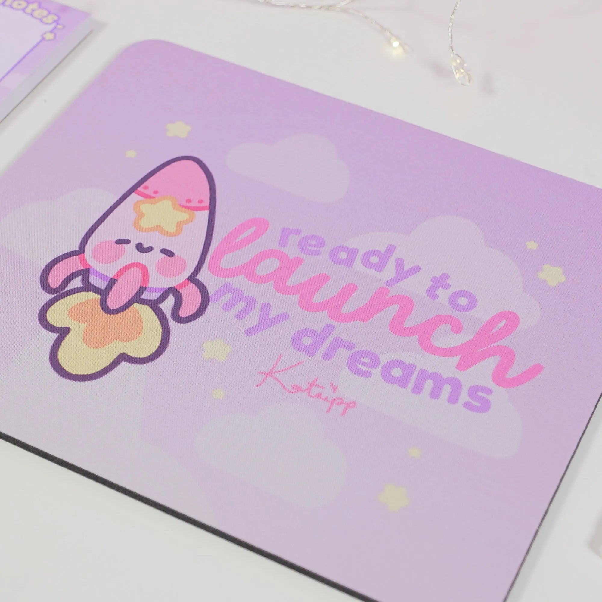 Pocket Planets: Rocketto ロケット The kawaii Rocket Mouse Pad - 'Ready to Launch My Dreams'