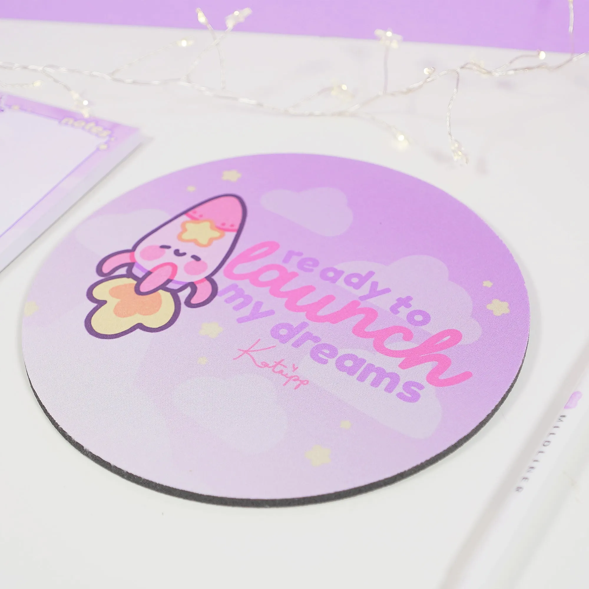 Pocket Planets: Rocketto ロケット The kawaii Rocket Mouse Pad - 'Ready to Launch My Dreams'