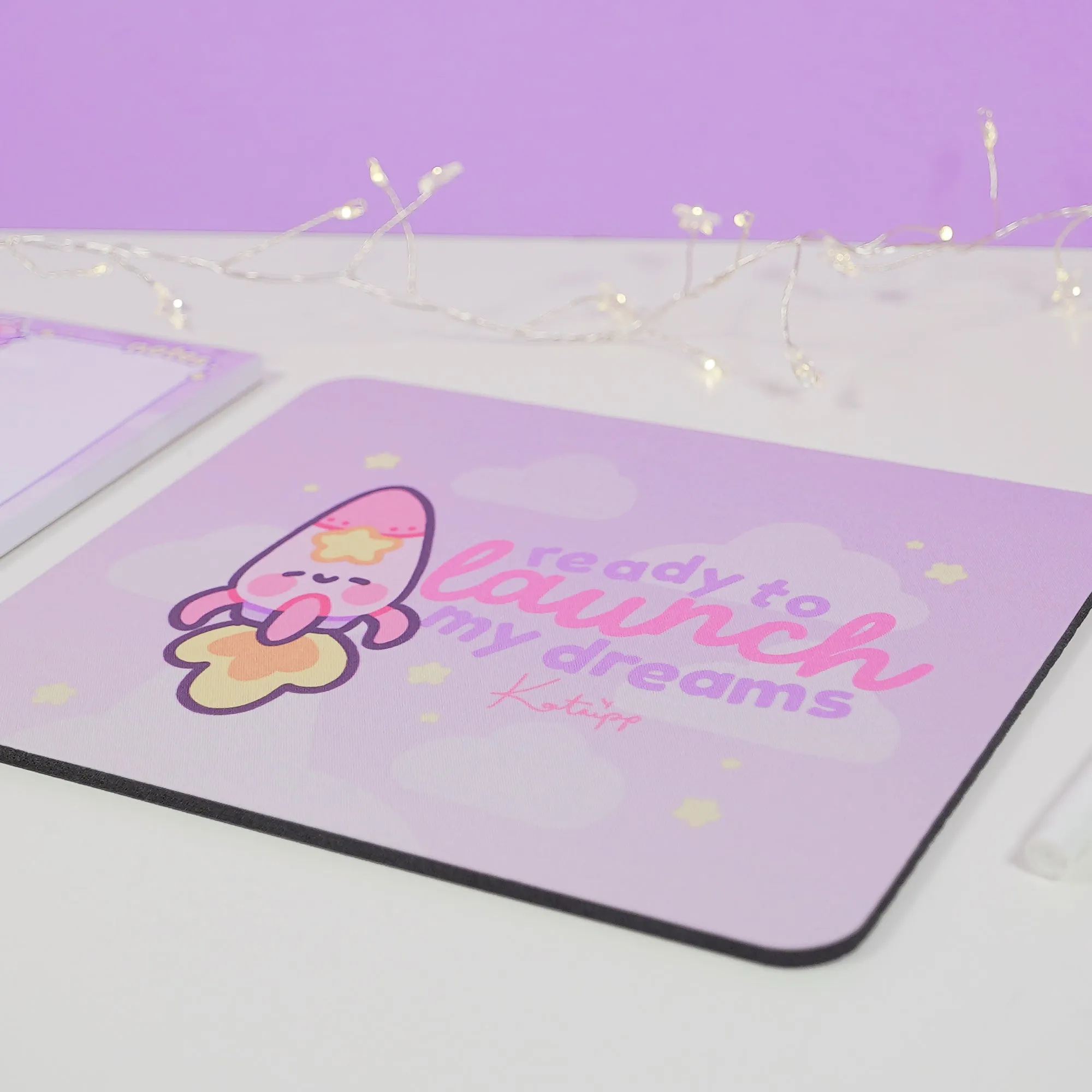 Pocket Planets: Rocketto ロケット The kawaii Rocket Mouse Pad - 'Ready to Launch My Dreams'
