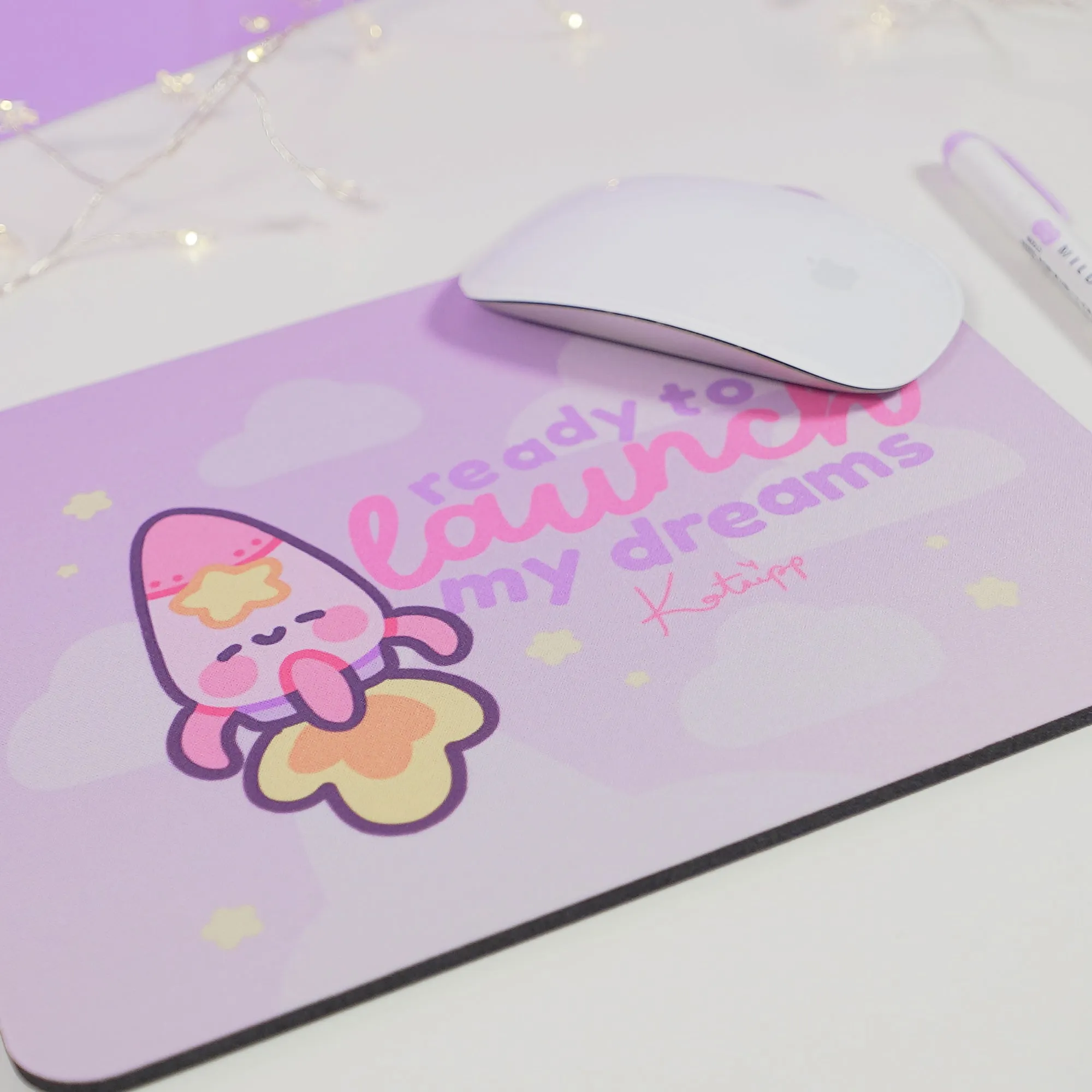 Pocket Planets: Rocketto ロケット The kawaii Rocket Mouse Pad - 'Ready to Launch My Dreams'
