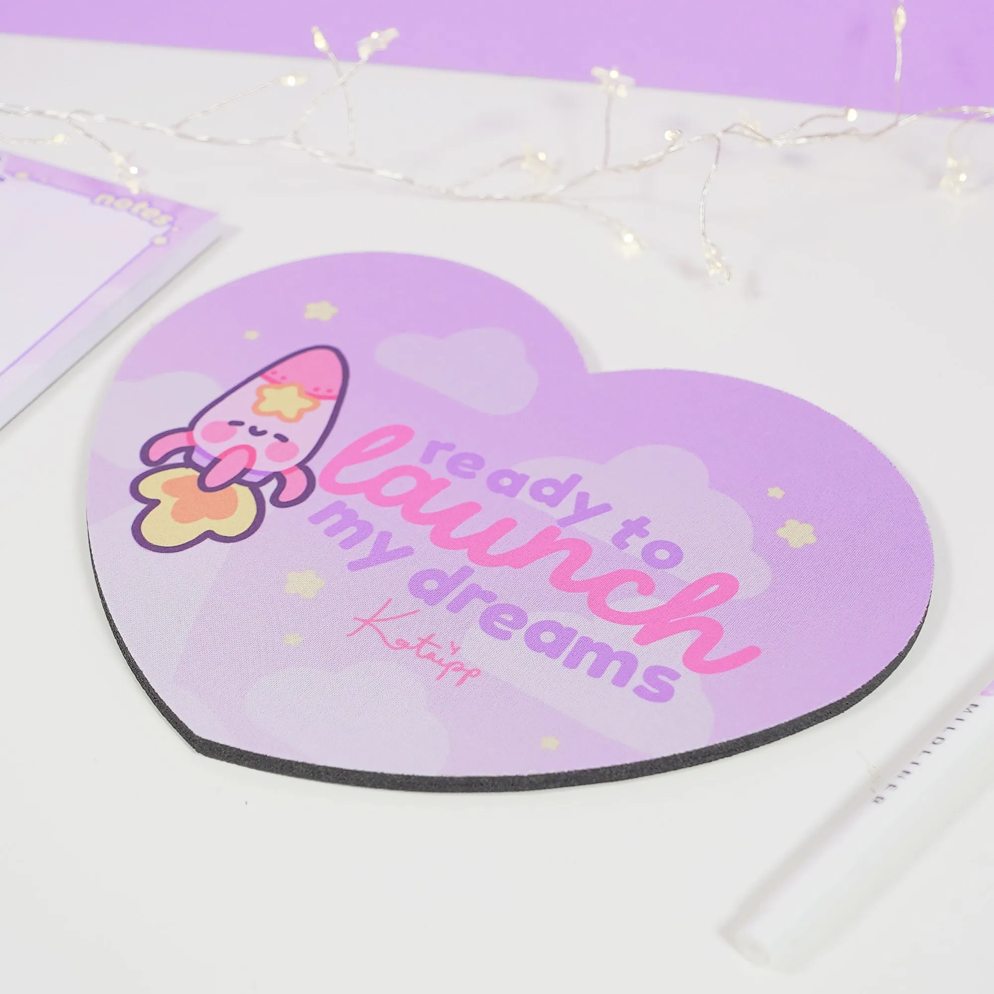 Pocket Planets: Rocketto ロケット The kawaii Rocket Mouse Pad - 'Ready to Launch My Dreams'