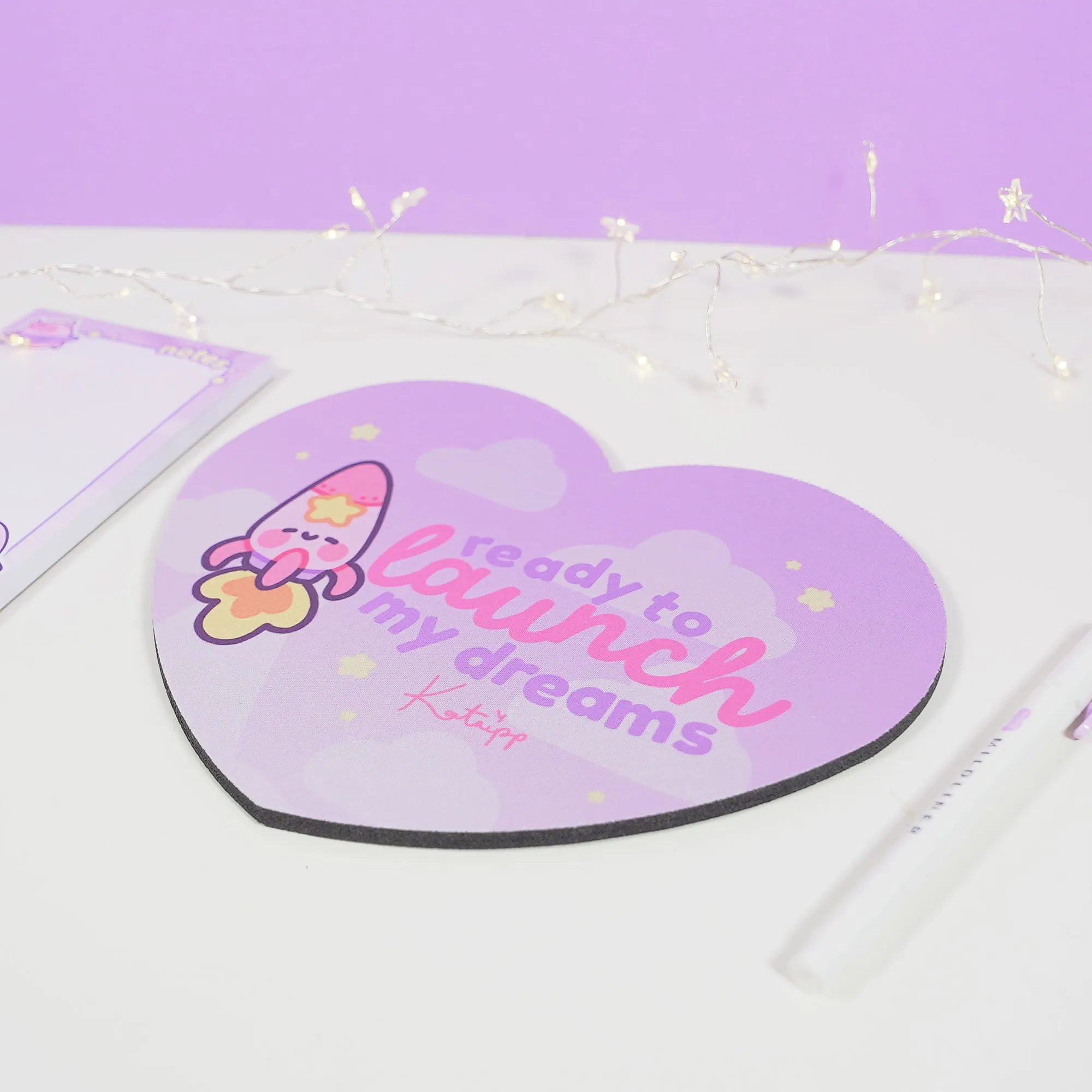 Pocket Planets: Rocketto ロケット The kawaii Rocket Mouse Pad - 'Ready to Launch My Dreams'