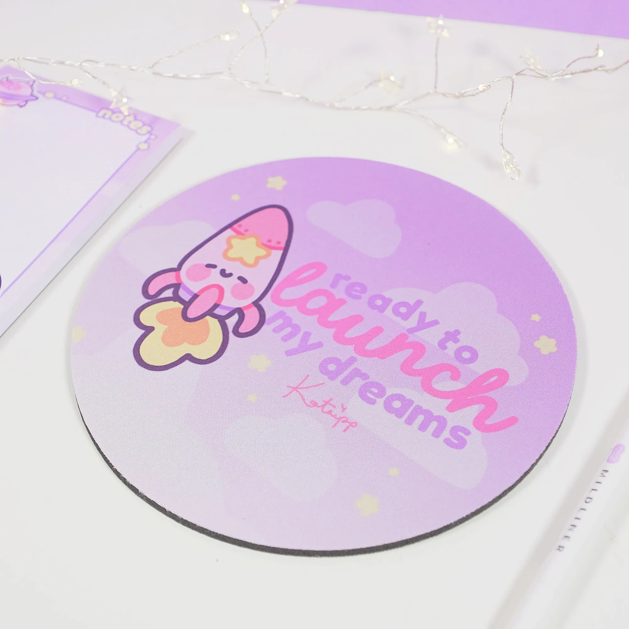 Pocket Planets: Rocketto ロケット The kawaii Rocket Mouse Pad - 'Ready to Launch My Dreams'