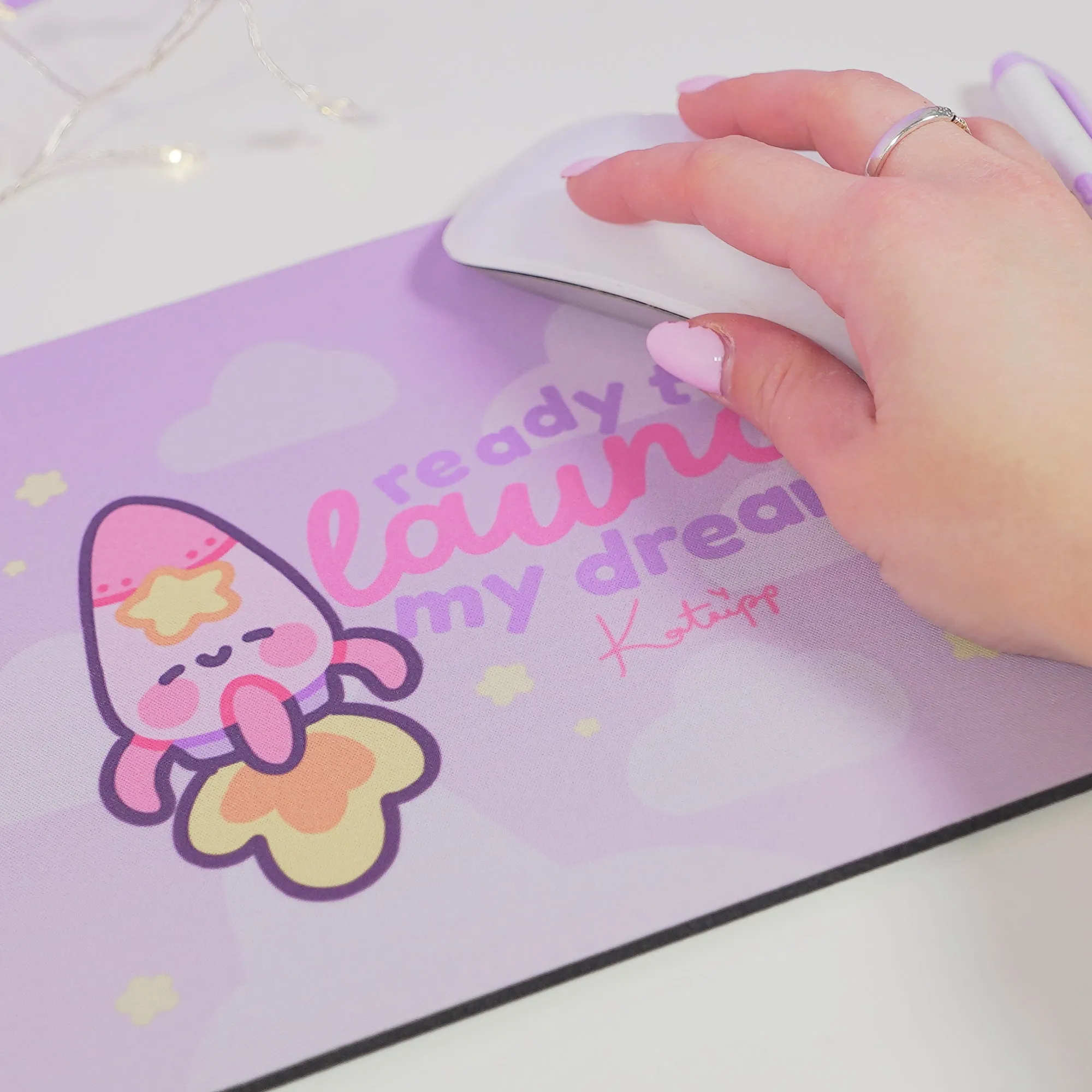Pocket Planets: Rocketto ロケット The kawaii Rocket Mouse Pad - 'Ready to Launch My Dreams'