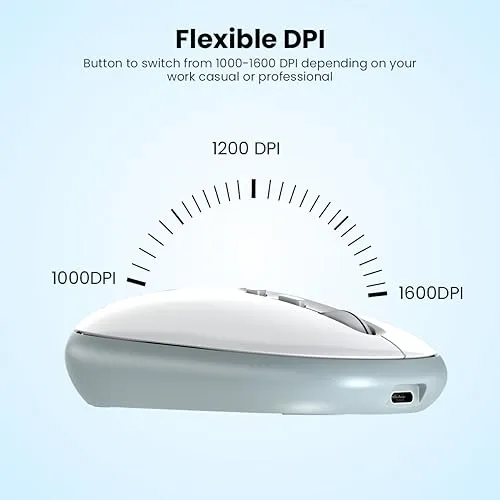 Portronics Toad II Bluetooth Mouse, with Bluetooth 5.0 & 2.4 Ghz Dual Wireless Connectivity, Rechargeable, Adjustable DPI up to 1600