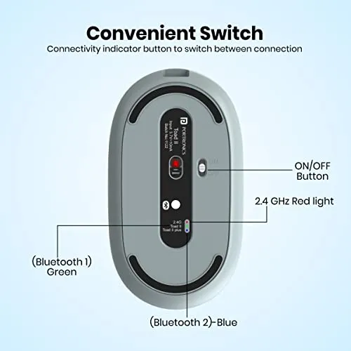 Portronics Toad II Bluetooth Mouse, with Bluetooth 5.0 & 2.4 Ghz Dual Wireless Connectivity, Rechargeable, Adjustable DPI up to 1600