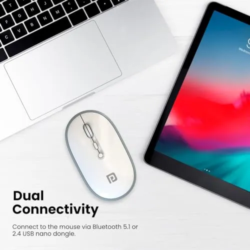 Portronics Toad II Bluetooth Mouse, with Bluetooth 5.0 & 2.4 Ghz Dual Wireless Connectivity, Rechargeable, Adjustable DPI up to 1600