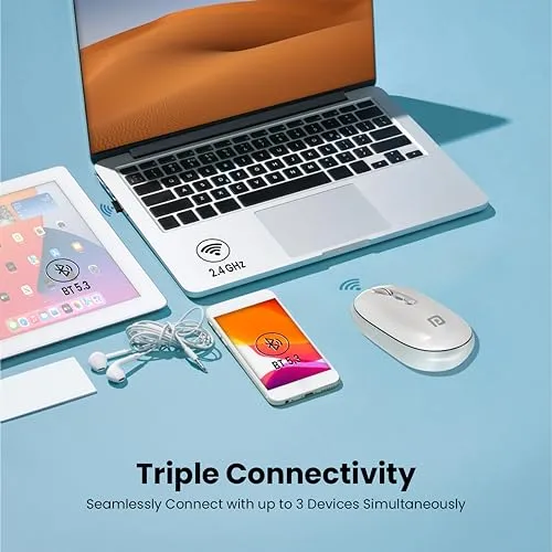 Portronics Toad II Bluetooth Mouse, with Bluetooth 5.0 & 2.4 Ghz Dual Wireless Connectivity, Rechargeable, Adjustable DPI up to 1600