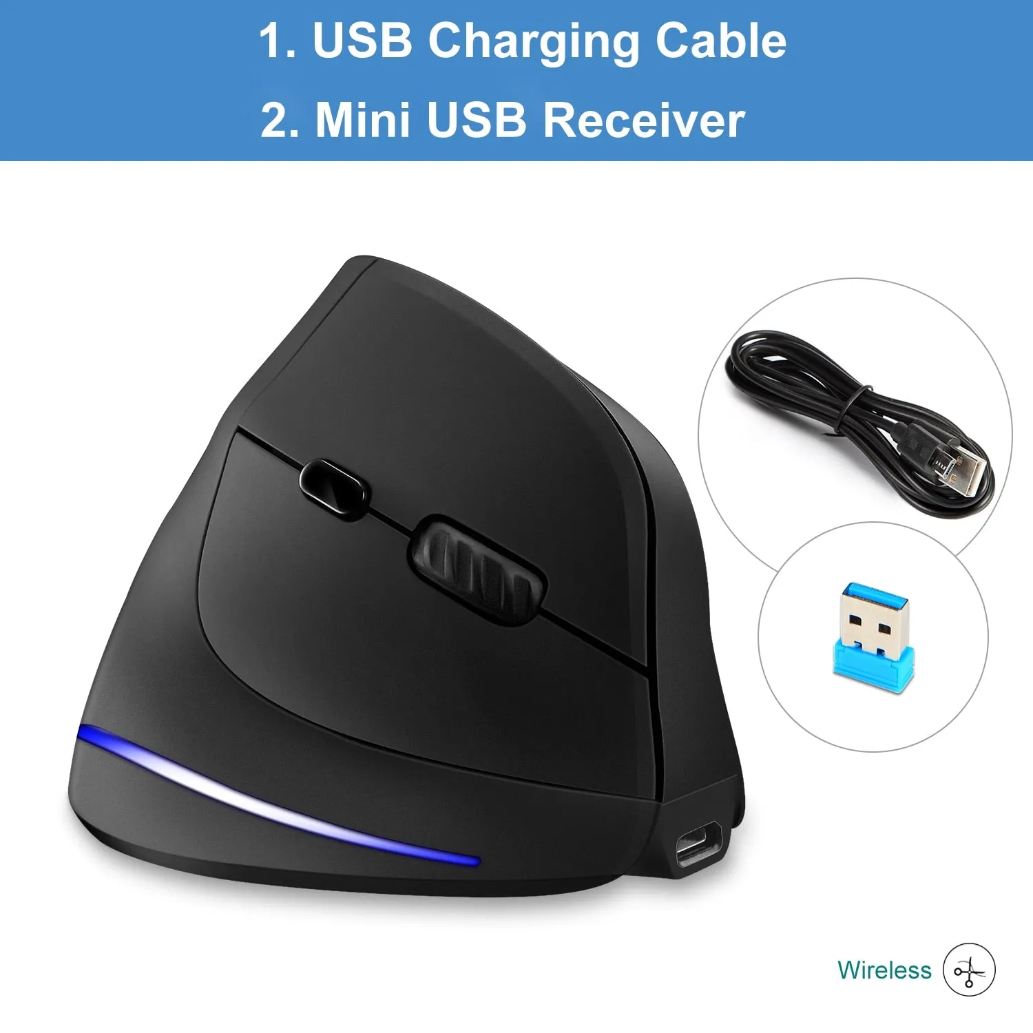 Rechargeable Wireless Mouse Gamer Ergonomic Optical 2.4G 1000/1600/2400 DPI USB Vertical Mice For PC Gaming