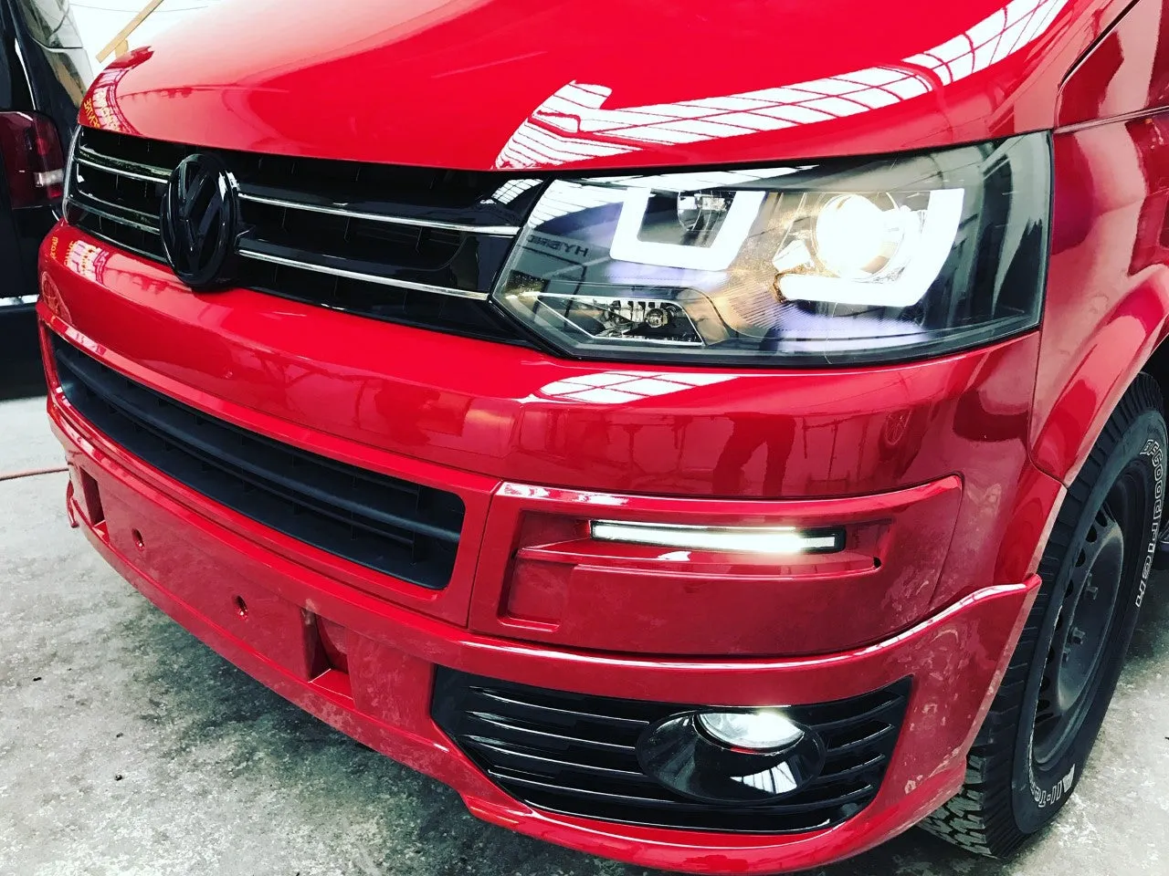 T5.1 Front & Rear Smooth Primed Bumpers, Lower Spoiler, Grille, DRL Kit, Fog Kit 10 -15