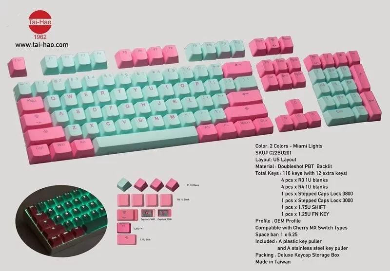 Tai-Hao Miami PBT Shine-Through Keycap set