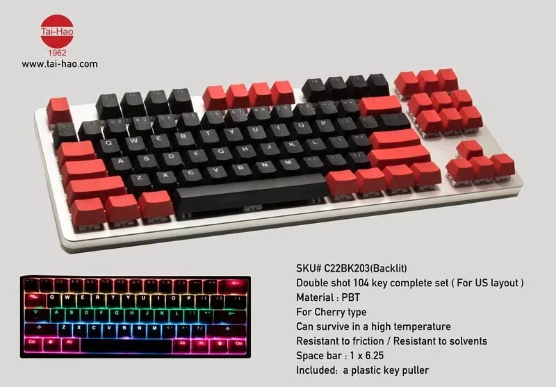 Tai-Hao Red & Black PBT Shine-Through Keycap Set