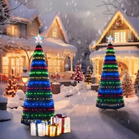timeless 4-Piece Christmas Decoration Set, Pre-lit Artificial Christmas Tree Garland Wreath 4FT Xmas Trees 4-Piece Set, Outdoor Christmas Tree for Porch, Entrance, Holiday Decor Illuminated Christmas Tree Set of 3