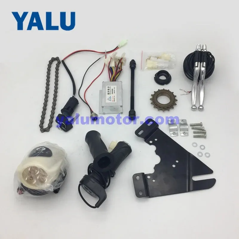 Upgrade Electric Bicycle Brush Motor Kit Components with Controller And Throttle Handle With Battery Voltage Show And Key Switch